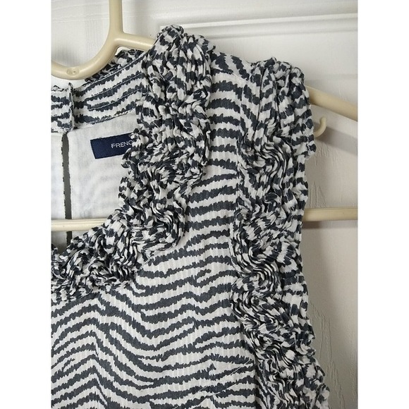 $ French Connection Black White Zebra Lined Ruffled Trim Keyhole Tank. Size 2 - Picture 2 of 7